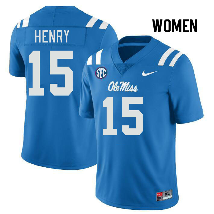 Women #15 JJ Henry Ole Miss Rebels College Football Jerseys Stitched Sale-Power Blue